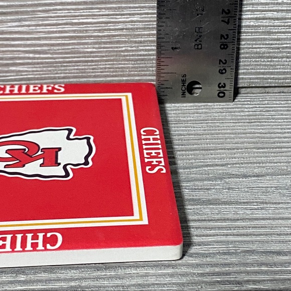 Kansas City Chiefs Coasters With Wood Caddy - Set Of 4 - Resin 4x4 Inch - New - Picture 8 of 11